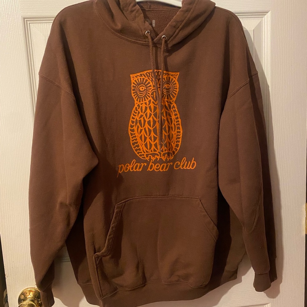 Polar Bear Club Brown Hoodie with Orange Owl Design